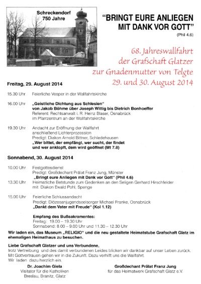 68. Jahreswallfahrt der Grafschaft Glatzer 2014