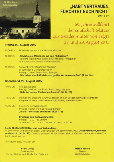 69. Jahreswallfahrt der Grafschaft Glatzer 2015